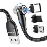 VAFOTON 9Pin Magnet Ladekabel 2m, 540 Grad USB Magnetisches Ladekabel, 3 in 1 Ladekabel Magnetisch, 18W Datenkabel für Typ C/Micro USB/i-Produkte