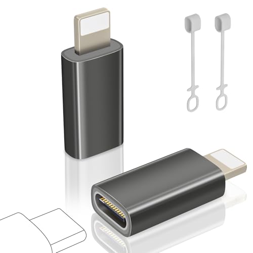 layajia USB C auf Lightning Adapter, Adapter USB C auf Lightning für iPhone 14/13/12/11/iPad/Airpads, Unterstützt Laden/Datensynchronisation, Nicht für Kopfhörer/Audio/OTG, Anti-Lost, 2 Stück, GunGrau