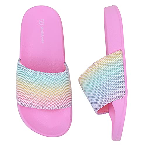 Badelatschen Kinder Sommer Hausschuhe Badeschlappen Jungen Mädchen rutschfeste Dusch Badeschuhe Strand Sandalen(Regenbogen 34/35EU)