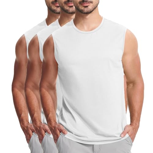 KOG 3er Pack Unterhemd Herren Tank Top Sport Tanktop Sommer Muskelshirt Ärmelloses Tee Einfarbig Shirts Baumwolle T-Shirts Outlet Angebote Teenager Shirt Gym Sale Angebote Weiß XXL