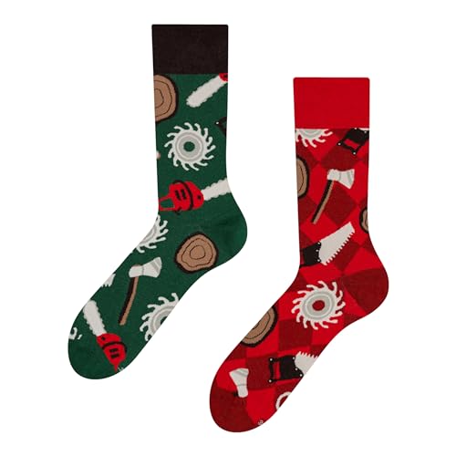 Dedoles Socken Unisex Damen Herren & Kinder Baumwolle viele lustige Designs 1 Paar Geschenk links rechts verschieden, Farbe Rot, Motiv Holzfäller, Gr. 43-46
