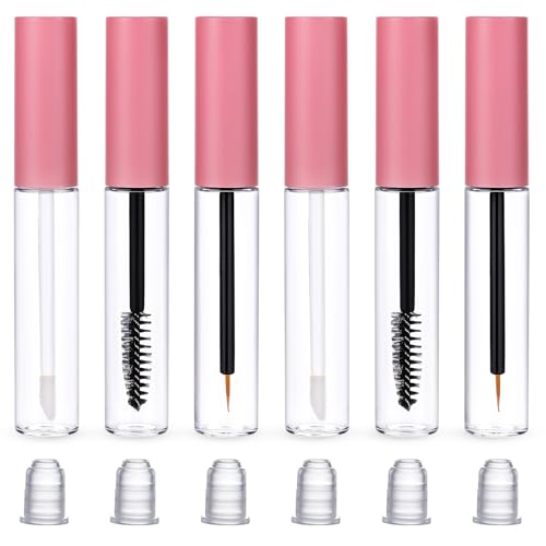 Wimpernbürste Lippenpinsel, 6 Stück 10 ml Leere Mascara Tube Wimpernbürstchen Wimpernbürste mit Behälter Rosa Nachfüllbare Mascara Flasche Mascara für Wimpern Färben Wimpernserum Augenbrauen Serum