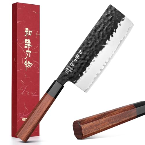 HEZHEN Nakiri Messer, Japanischer Stil Hackbeil Messer, Mehrzweckmesser Asiatisches Kochmesser Zum Schneiden von Fleisch und Gemüse, Ergonomischer Achteckiger Griff aus Rotholz