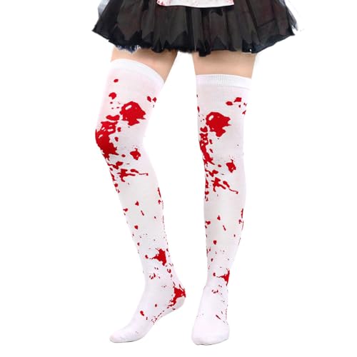 GEBETTER Halloween Blutige Overknee Strümpfe Damen, 36-42 Kniestrümpfe mit Blutspritzern Horror Cosplay Socken blutverschmiert Frauen Accessoire Karneval Krankenschwester Kostüm