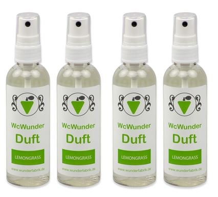 WcWunder WC Pure Toilettenduft, Toilettenparfüm, Geruchsblocker PET-Flasche (Lemongras, 4 x 100ml)