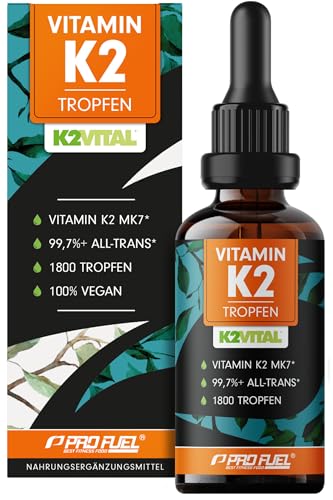 Vitamin K2 Tropfen hochdosiert 1800x (50ml) - 200 µg Vitamin K2 MK7, K2VITAL® Premium Vitamin K2 hochdosiert von Kappa mit 99,7+% all-trans-Gehalt - laborgeprüft, 100% vegan