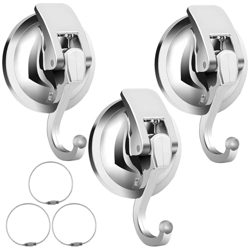 URHRHU Saugnapf Haken 3 Stück Extra Stark Silber Suction Cup Haken Ohne Bohren Sicherer Anhang Hält 5kg Vakuum Saugnapf Haken für Fenster Glas Bad Küche Badezimmer Glatte Wand Oberfläche