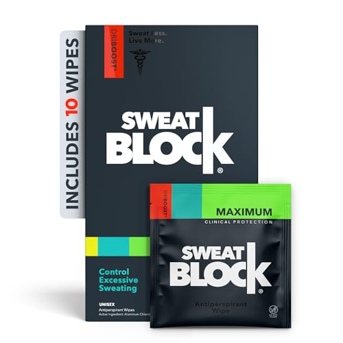 SweatBlock Antiperspirant Wipes - Maximum Clinical Strength - Treat Hyperhidrosis & Excessive Sweating for Men, Women, and Teens - up to 7 Days Protection Per Wipe - Dermatologist Tested, Unscented, 10 ct.