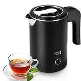 LEBENLANG Reise Wasserkocher Edelstahl Klein 0 5 Liter & BPA-Frei - Reisewasserkocher 600W Energiesparend Energieeffizienz - Mini Camping Kettle Schwarz 0.5 0,5 l