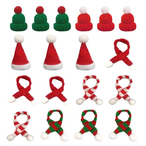 SKHAOVS 18 Stück Mini Weihnachtsmütze und Schal Set, Mini Strickmütze des Weihnachten, Nikolausmütze Mini Set, Lollipop Mütze, Artikeldekoration für Weihnachten Party Tischdekoration (18 Stück)