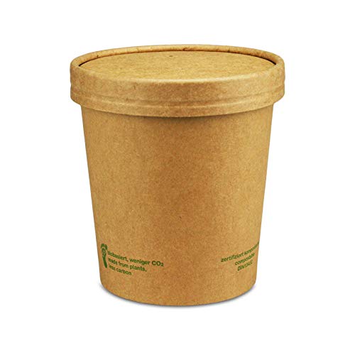 pack2go Soup to Go-Container Urban Leaf - 12oz/350ml, kompostierbar nach EN 13432, brauner Pappbecher mit Dampfdeckel und PLA-Beschichtung für Suppenbars, 250 Stück