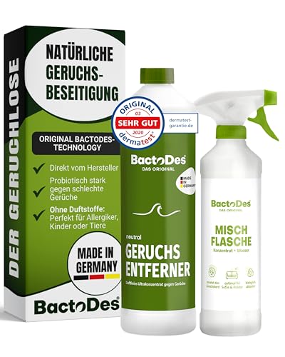 BactoDes Neutral Geruchsneutralisierer, Geruchsentferner, Geruchskiller Reiniger, Urin, Katzenurin, 1 Liter Spray