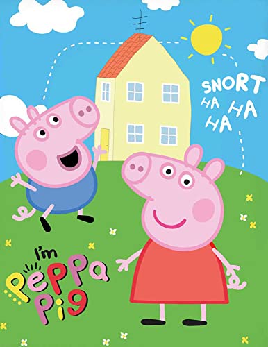 BERONAGE Große Peppa Wutz Pig Wohndecke I'm Peppa 150 x 200 cm super weiche Fleecedecke Kuscheldecke Sofadecke George Grampy Rabbit Mama Papa Mümmel Sunny Cartoon Piggie Emergency Pass zur Bettwäsche