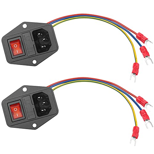 PNGKNYOCN 6A 250V Wippschalter Power Socket Inlet Modul Stecker 10A Sicherung mit Anzeigeleuchte 18 AWG Kabel 3 Pin IEC320 C14, für Haushaltsgeräte oder DIY Gerät (2-Pack)