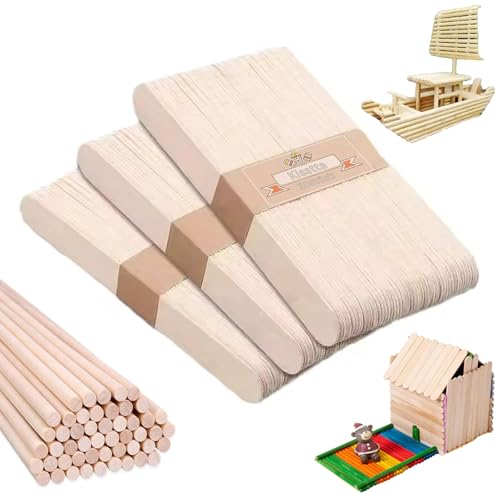 200 er Eisstiele Holz, Holzspatel zum Basteln Groß Breit, HolzstäBe zum Basteln, Eis HolzstäBchen zum Rund Basteln, Bastel EisstäBchen HolzstäBchen, Rundholz Natur Holzstab Bastelholz für Diy Deko