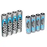 ANSMANN Akku AAA Micro Typ 1000mAh - 1,2V - Leistungsstarke NiMH AAA Akkus - 4 Stück & Akku AA 2500 mAh NiMH 1,2 V (4 Stück) - Mignon AA Batterien wiederaufladbar, maxE geringe Selbstentladung