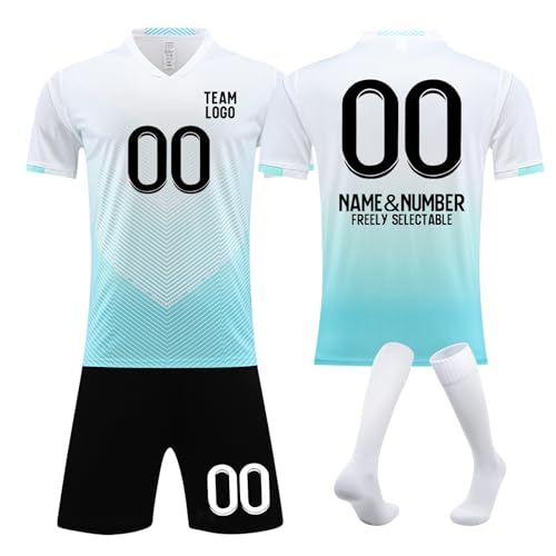 LILIHOT Personalisierte Trikot Geschenke Für Männer Fussballfan Kinder Fußball Trikot Set Gr. 122 Fußball Trikot Kinder Grün Personalisiert Fussball Geschenke Mädchen(#G White)