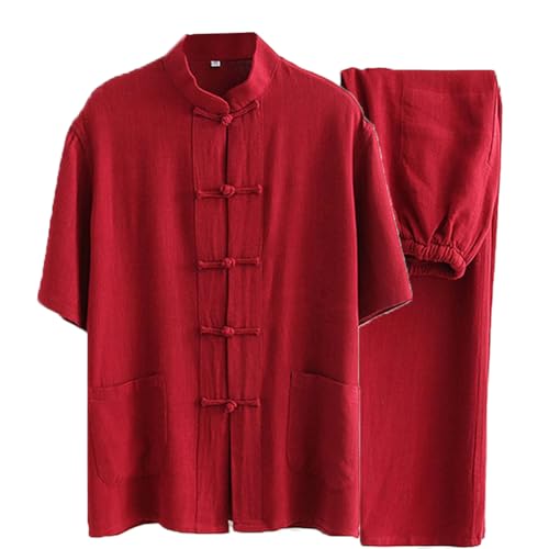 MYIESAXL Kampfsport-Anzug – Herren-Tang-Anzug, Kung-Fu-Uniformen, Baumwoll-Leinen, Tai-Chi-Uniform, Kurze Ärmel, Hosen, Mantel, Oberteile, Qigong-Kleidung