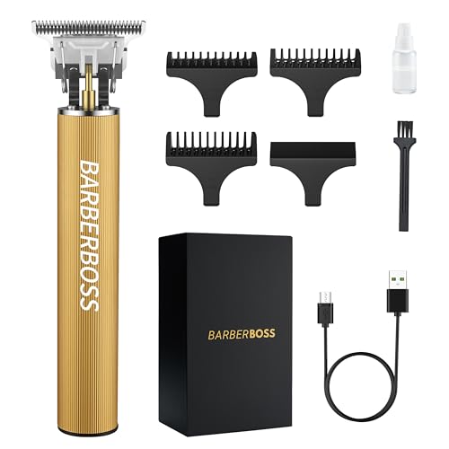 Barberboss Bartschneider Männer Schnurlose Haarschneidemaschinen Männer: Männer Haarschnitt Clippers, Haarschneider Männer mit Präzision Detail Trimmer QR-2069 (GOLD)