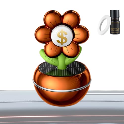 Smartes Auto Duftspender,Solare Betriebener Rotierender Duftdiffusor Für Autos - Blumendesign Mit Reichtumsymbol, 360 Grad Drehbar, Duft Deko Accessoires Für Fahrzeuge