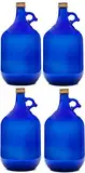 5L Premium blaue Flasche|Wasserflasche| Essig-Öl| Weinballon Glasballon|Weinflasche|Likörflaschen|Ölflasche|leere| Glasbehälter zum Befüllen Glasballonflasche mit Schraubverschluss und Henkel (4x5L)