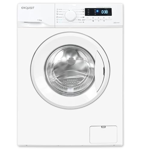 Exquisit Waschmaschine 7kg, Energieeffizienzklasse A, max. 1400 U/Min, Kurzprogramm, Mixprogramm, Startzeitvorwahl (3-24 Std.), Aquastop, 12 Waschprogramme, WA57014-020A weiss