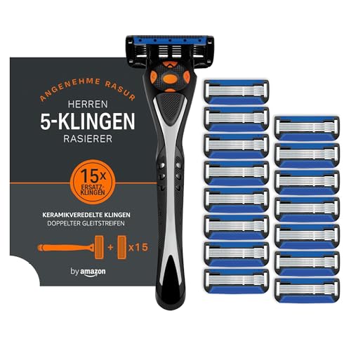 by Amazon Herrenrasierer mit 5 Klingen, Mehrfarbig, 16 Nachfüllpackungen