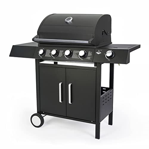 Gasgrill "SAN ANGELO 4+1" von El Fuego® | 4 Hauptbrenner + 1 Seitenbrenner | Edelstahl, inkl. Gasschlauch und Druckminderer | Grill Smoker Grillwagen BBQ | AY 582
