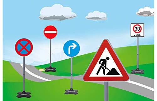 JAMARA 460293 - Traffic-Set-Grand B-5 Verkehrsschilder: 30 Zone, Rechtsabbieger, Einfahrtsverbot, absolutes Halteverbot, Achtung Baustelle, leichte Montage durch Zusammensteckbare Elemente