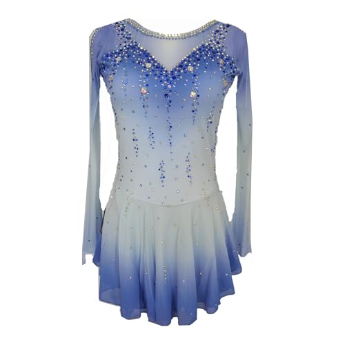 LIUHUO Elegantes blaues Eiskunstlaufkleid für Mädchen und Damen – Wettkampf-EIS-Tanzkleid – Skating-Kleidung, Blau, S