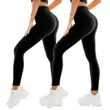 SINOPHANT 2er Pack Leggings Damen High Waist - Sportleggins Elastisch Yogahose Blickdicht Fitness Gym Yoga(2 Schwarz/Schwarz,S-M)