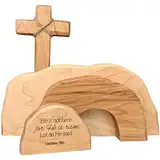 Ostern Auferstehung Szene Ornamente Jesus Krippe Dekorationen Osterszene hölzerndeko Tischdeko Set Resurrection -Szene Holzornamente für den Heimtisch Dekoration Christian Figur