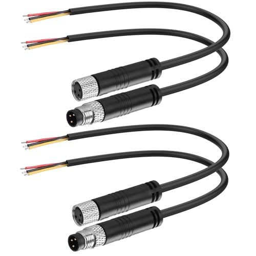 YACSEJAO 2 Paar M8 3 Pin Serielles Kabel 2 Männlich+2 Weiblich M8 Stecker 3 Pin Feld Verdrahtbarer Stecker IP67 Industrieller Sensor Wasserdichter Stecker Verdrahtung Kabel (3 Stecknadel)