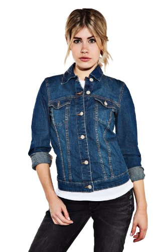 ESPRIT Damen Jeansjacke in schöner Waschung Jacke, Blau (E Weekend Blue), 34 (Herstellergröße: XS)