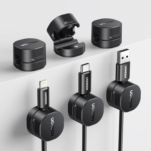 UGREEEN 6 Stück Kabelhalter Kabelclips, Magnetische Selbstklebende Kabel Organizer, Einhandbedienung, Kabelmanagement für USB Ladekabel Netzkabel Audiokabel, Kompatibel mit Kabel bis zu 7,5 mm