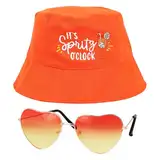 BOFUNX Apero Spritz Fischerhut Anglerhut + Retro Orange Brillen in Herzform Apero Party Hut Apero Geschenk für Apero Liebhaber Fasching Karneval Cosplay Kostüme Accessoires