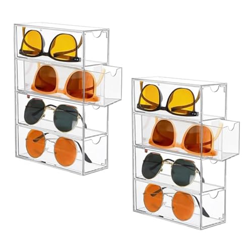Sonnenbrillen Aufbewahrung aus Acryl mit 8 Schubladen, transparent, stapelbar, für 8 Brillen