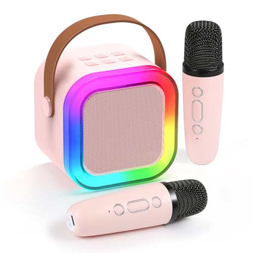 Fede Karaoke Maschine für Kinder Erwachsene,Mini Karaoke Maschine mit Kabellosem Mikrofon,Tragbarer Bluetooth-Lautsprecher mit Stimmeffekten & LED-Lichtern,Geschenke Spielzeug für Mädchen und Jungen