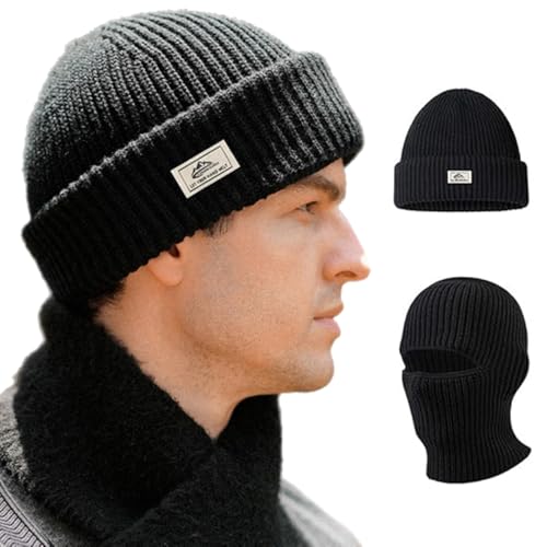 FonVan Mützen für Herren Winter, Warmes Strick Skimützen Skimaske, Strickmützen, Winter Knit Hut, Motorrad Balaclava, Thermische Sturmhaube Gesichtshaube 2 in 1 Mützen, geeignet zum Skifahren, Laufen