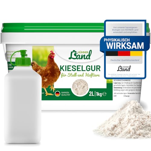 HÜHNER Land Kieselgur für Hühner 1kg - Reine Kieselgur Hühner Pulver, Kieselerde Pulver, Naturprodukt für Hühnerstall, Laborgeprüft für Geflügel Betriebe