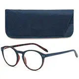 VEVESMUNDO Anti Blaulicht Lesebrillen Computer Damen Herren Federscharnier Klar Groß Runde Retro Vintage Vollrandbrille Lesehilfe Sehhilfe Blaulichtfilter Brille (Blau, 2.0)