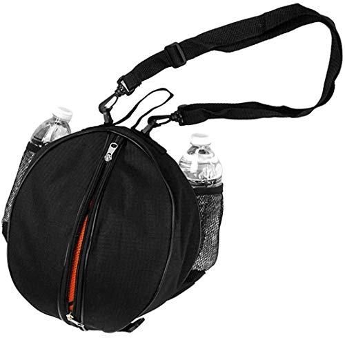 JZK Schwarz Schultertasche für Basketball, Fußball, Volleyball, Basketball Tragetasche mit seitlichen Netztaschen für Wasserflasche, Basketball Handtasche