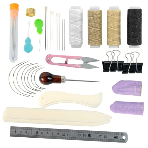 Buchbinder Set, Buchbinderwerkzeuge, 12 Teiliges Buchbindewerkzeugset, Diy Lederwerkzeugset für Handgefertigte Bücher, Dazu Gehören Nähnadeln, Gewachstes Garn, Ahlen, Große öHrnadeln Usw