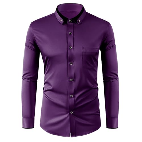 WKAYsIV Mittelalter Hemd Herren - Knopfleiste, Slim Fit, Business-Casual-Design Herren Hemd Leicht(Lila 44)