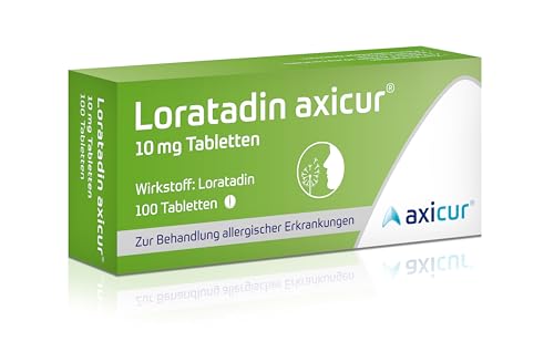 Loratadin axicur 10 mg Tabletten, zur Behandlung von Allergien - Lindert allergische Symptome wie brennende Augen, Niesen, laufende Nase, Juckreiz und Hautrötungen, 100 St