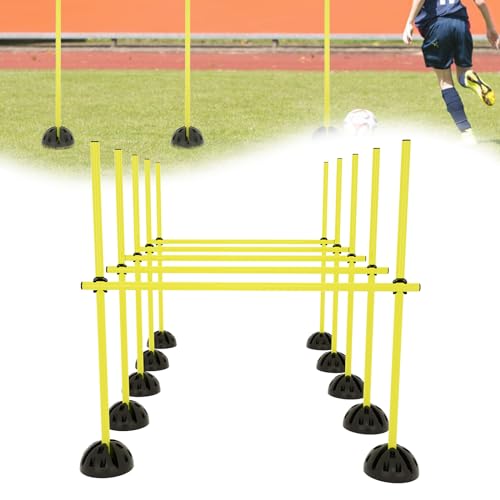 ORHEYA Agility Grid Set Sprungstangen Set Trainingsstangen Agility Hürden für Konditionelles Training, Hobby Horse Hindernisse mit 15 Stangen, 10 Standfüße und 10 Clips, Gelb