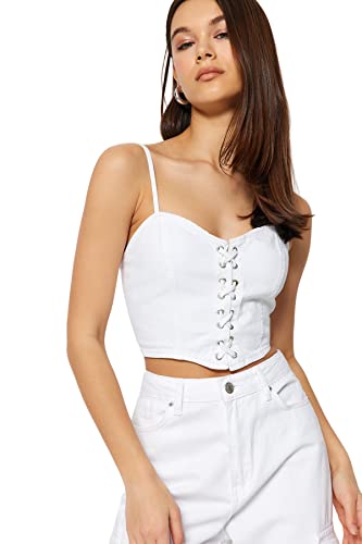 Trendyol Damen Regular fit Square collar Denim Bustier, White, XS