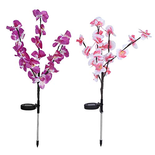 Topyond 2-teiliges Set mit Solarstrom-LED-Orchideenbaum-Lichtern, 2 Stück, dekoratives Gartenlicht für den Innenhof, künstliches Orchideenblumen-Design, wasserdichte