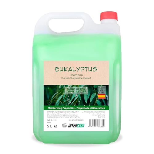 Intercabo - Kanister Eukalyptus Shampoo - 5 Liter - Eukalyptus Shampoo - Natürliches Shampoo - Shampoo für Unterkünfte - Shampoo für alle Haartypen - Tiefe Feuchtigkeitspflege und Haarreparatur