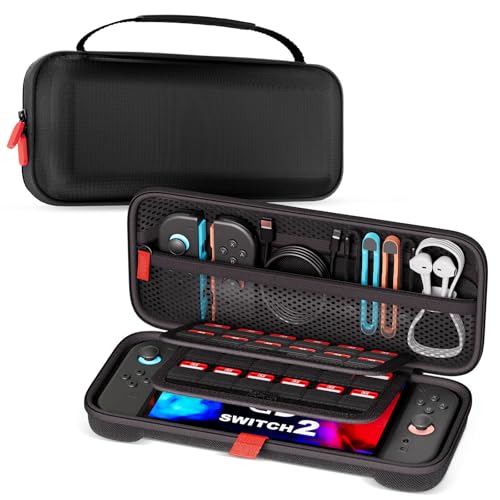 ProCase Tragetasche für 2025 Nintendo Switch 2, mit 24 Game Card Slots, Hard Reisetasche Schutzhülle für Konsole Zubehör - Schwarz, Standard